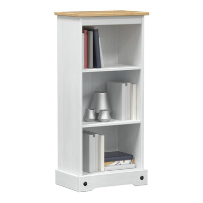 the pine wood bookcase filled with books and decorative items