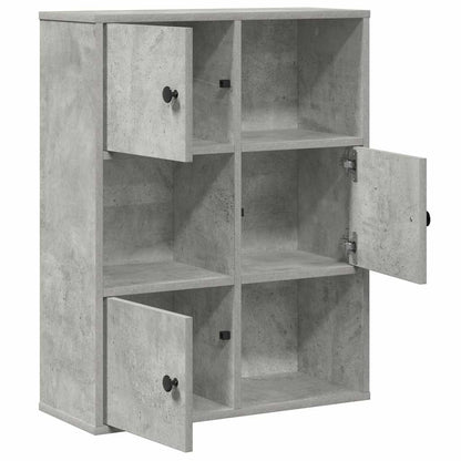 The bookcase with all three doors open showing the internal hinges
