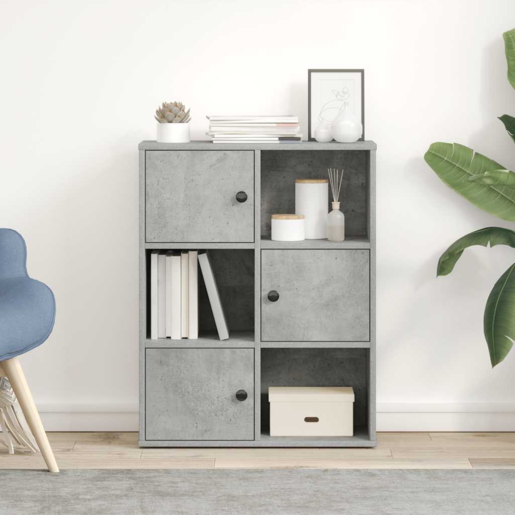 The bookcase placed in a bright living room next to a houseplant