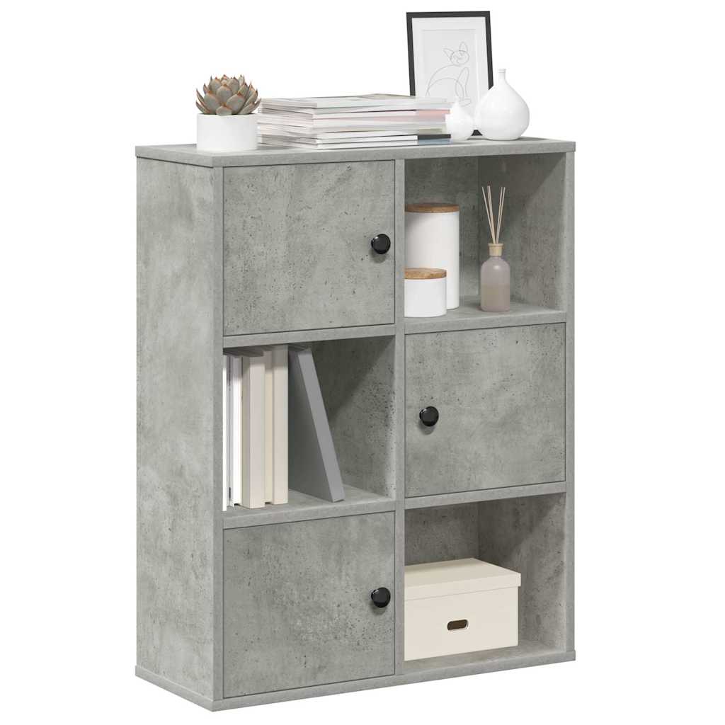 vidaXL Bookcase Concrete Grey Engineered Wood filled with books and decorative items