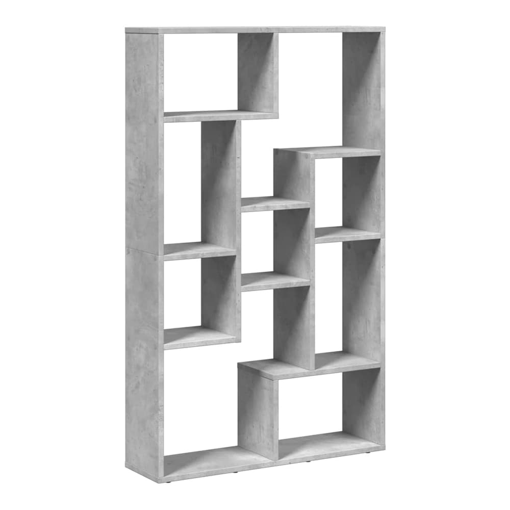 Side view of the concrete grey bookcase showing its structure