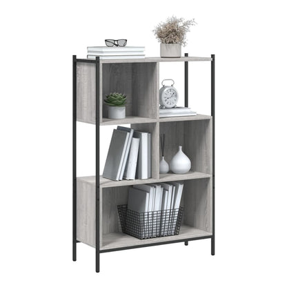 the grey wood effect bookcase filled with books and decorative items