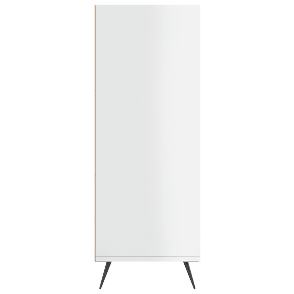 The white bookcase viewed from the side showing the slim profile