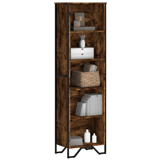 vidaXL Bookcase Smoked Oak Engineered Wood filled with various decorative items and books