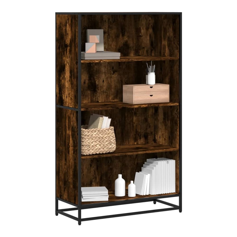 vidaXL Bookcase Smoked Oak Engineered Wood with four shelves and a metal frame