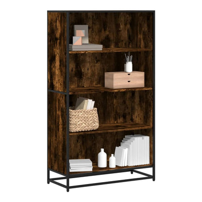 vidaXL Bookcase Smoked Oak Engineered Wood with four shelves and a metal frame