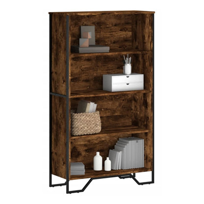 vidaXL Bookcase Smoked Oak Engineered Wood with four shelves and black metal legs