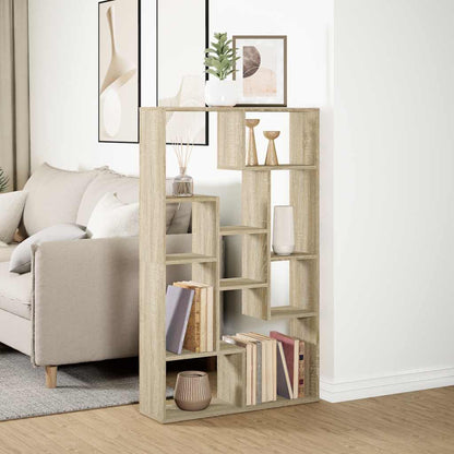 This bookcase is placed next to a sofa in a domestic interior