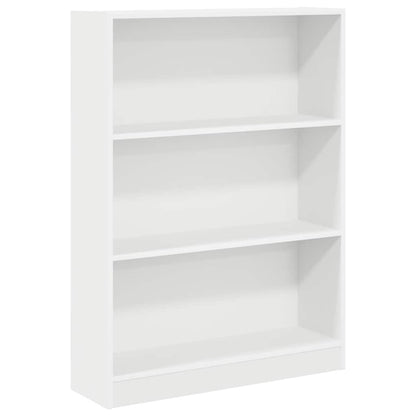 The white bookcase shown from the front with three shelves