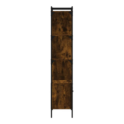 The side profile of the bookcase with a door reveals its slim construction