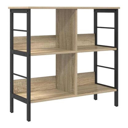 The four-tier bookshelf with a sonoma oak finish and black metal frame