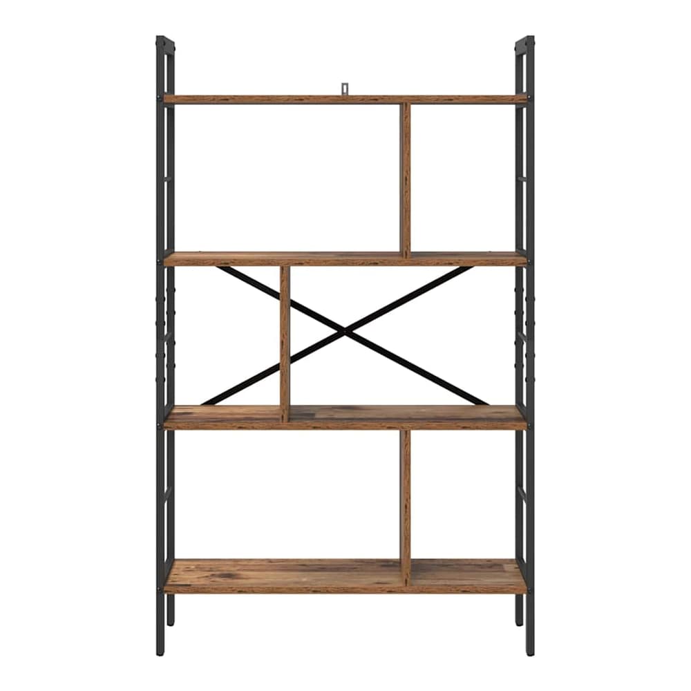 The seven-tier bookshelf showing its internal shelf divisions and metal supports