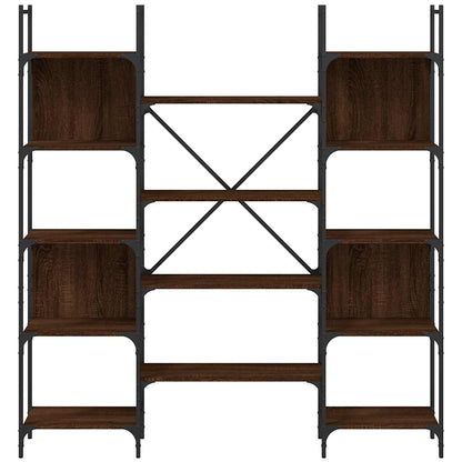 Bookshelf Brown Oak Engineered Wood, the standing shelf showing the empty wooden surfaces and black metal support structure