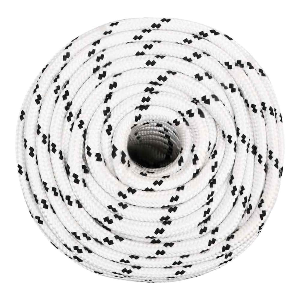 Close up of the white braided boat rope coiled