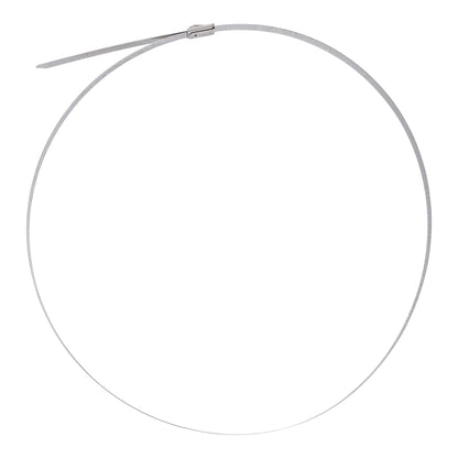 A single silver metal cable tie laid out in a circle