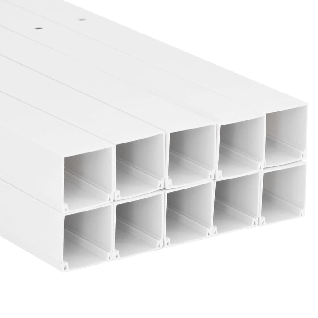 the cable trunking stacked in two rows showing the hollow rectangular profile of the channels