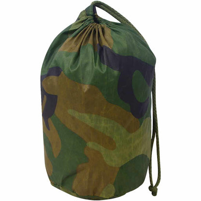 the protective gear packed inside its matching camouflage drawstring storage bag