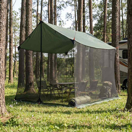 Camping Tarp with Mesh Walls in Army Green