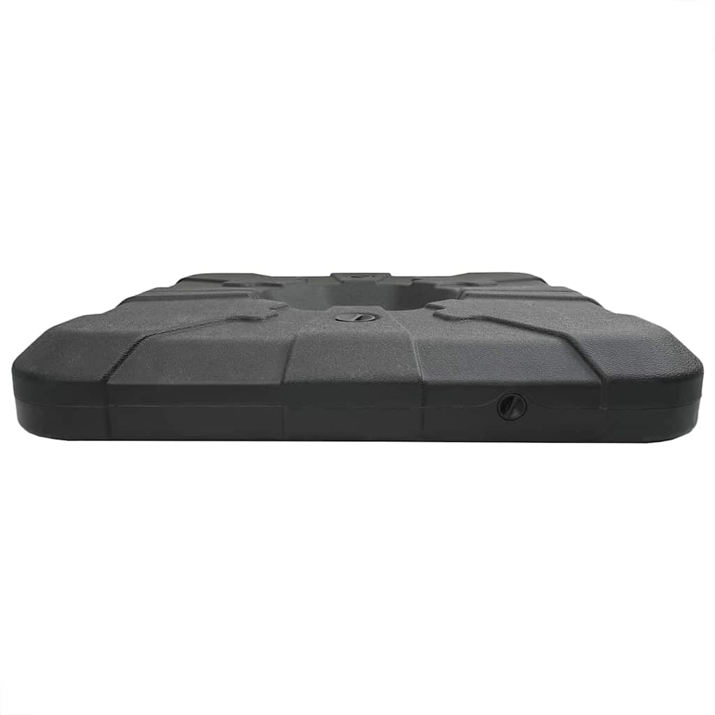 The outdoor umbrella base seen from a low angle on a plain white background
