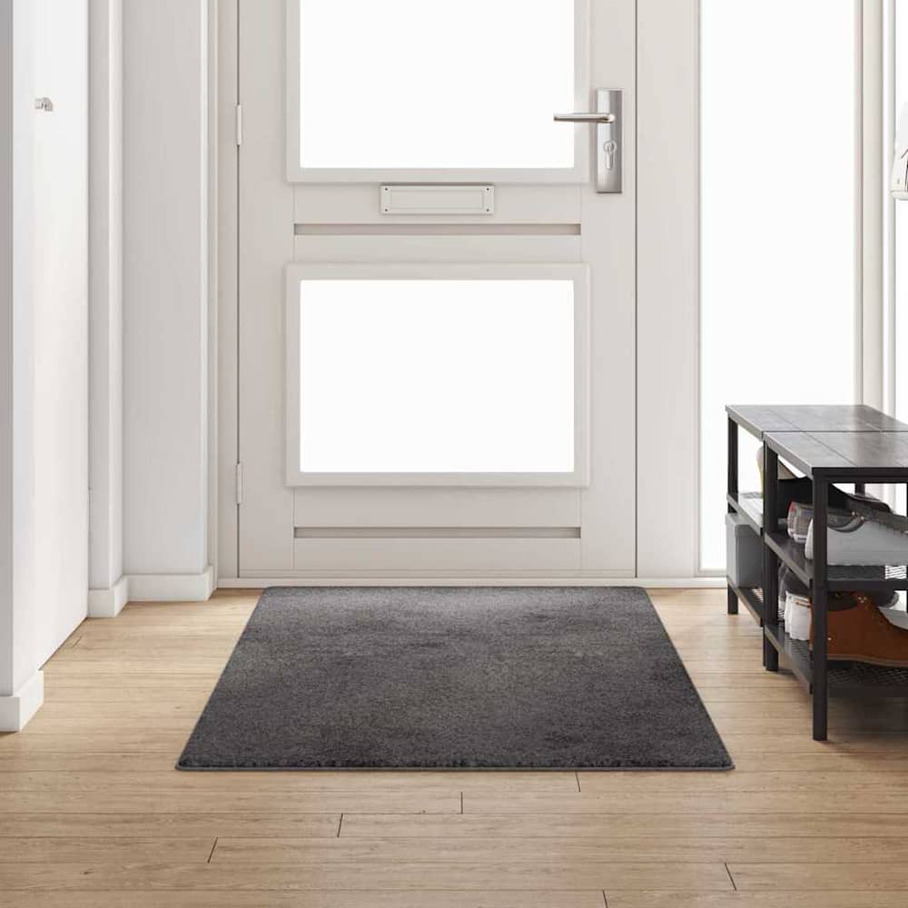 vidaXL Carpet Runner Grey 100% Polypropylene Tuft laid on a wooden floor in a hallway