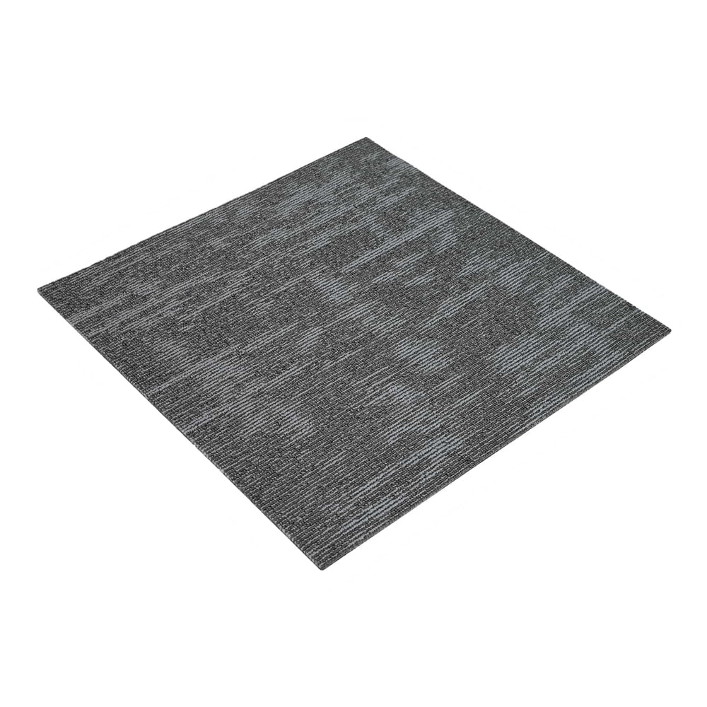 A single charcoal grey carpet tile with a striped texture on a plain background