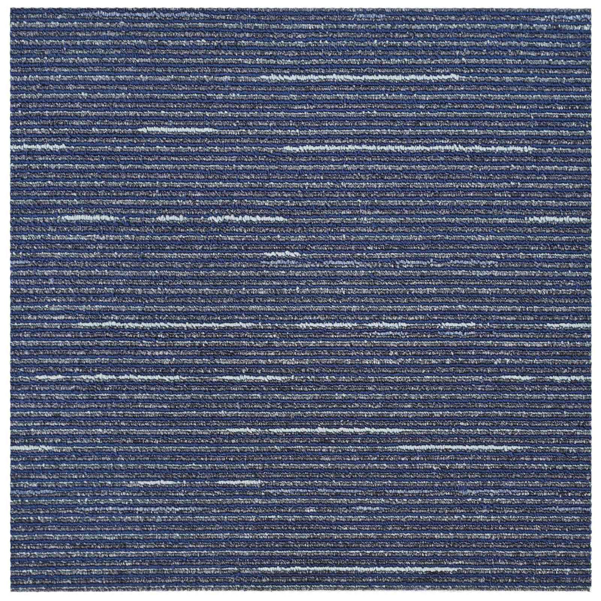 Close-up of the blue striped carpet tile pattern