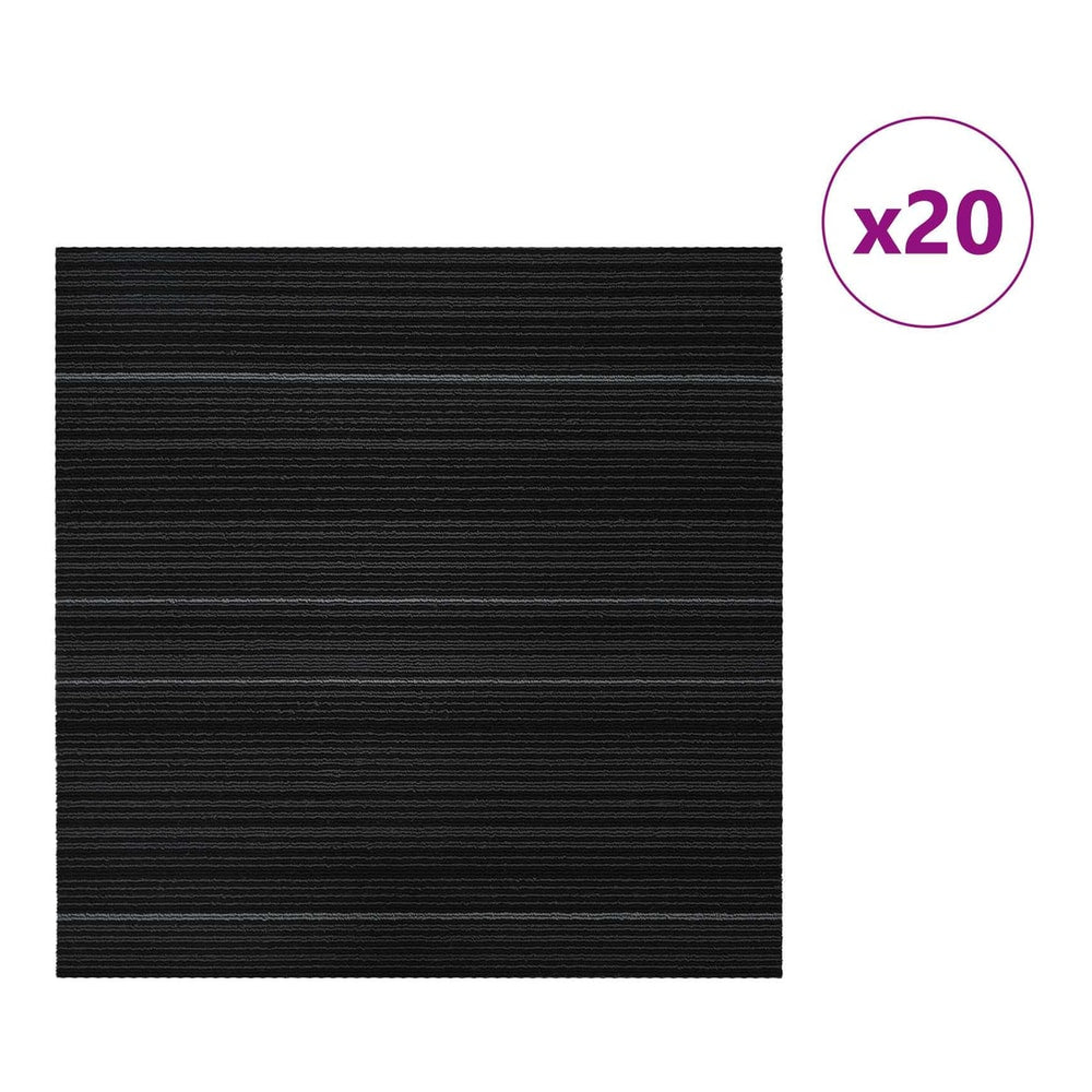 A dark grey carpet tile with thin grey stripes, marked x20