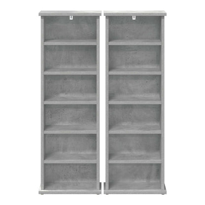 Two concrete grey media storage cabinets viewed from the front