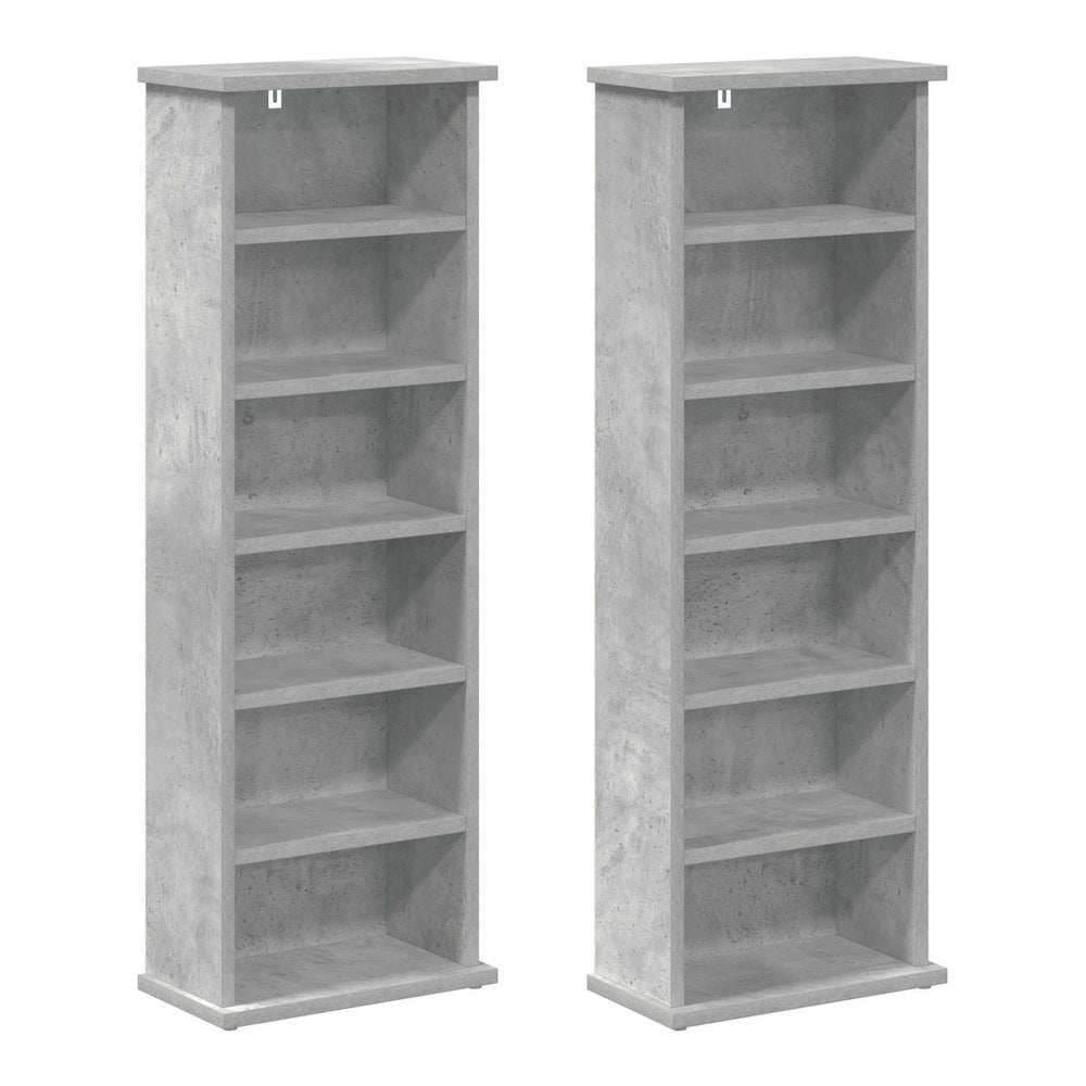 Two concrete grey media storage cabinets standing next to each other