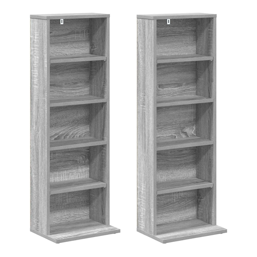two grey media storage cabinets standing apart