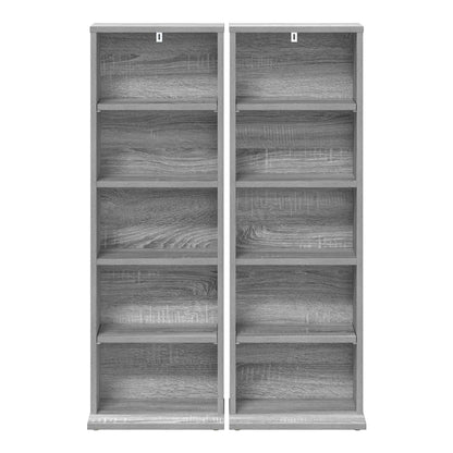 two grey media storage cabinets next to each other