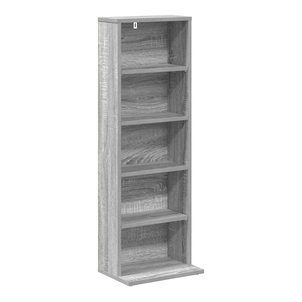 a single grey media storage cabinet standing alone