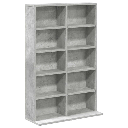 Empty media storage cabinet in concrete grey finish, showing its structure