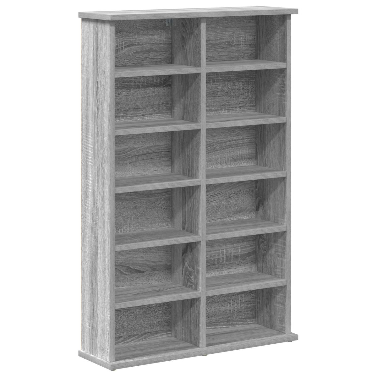 The media storage cabinet shown empty with multiple shelves for organising collections