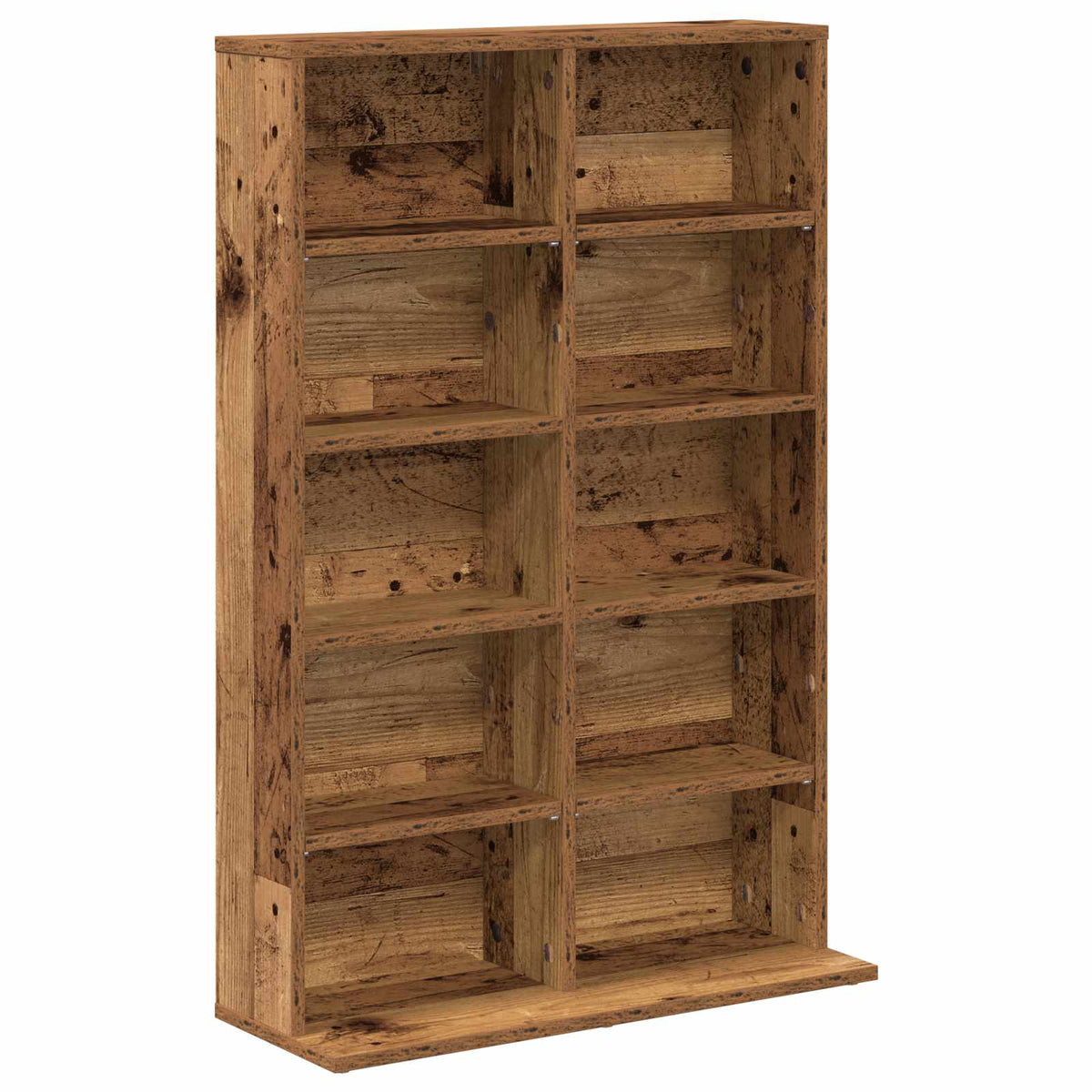 The media storage cabinet with ten shelves, showing the old wood effect