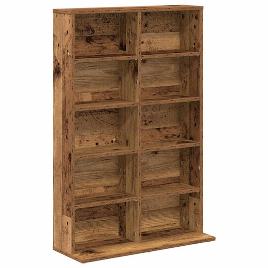 The media storage cabinet with ten shelves, showing the old wood effect