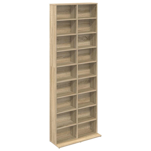 The media storage cabinet shown empty with multiple shelves in a light wood grain finish