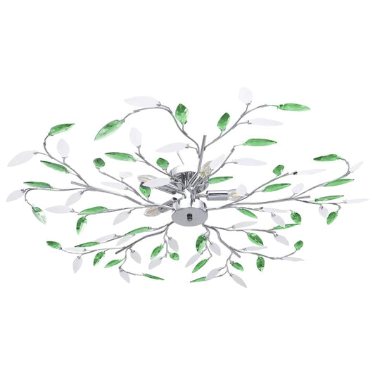 Ceiling Lamp Acrylic Crystal Leaf Arms for 5 E14 Bulbs Green