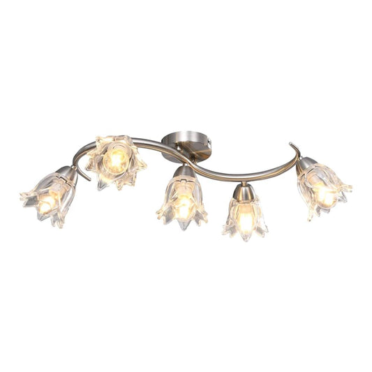 vidaXL Ceiling Lamp Transparent Glass Shades with five tulip-shaped glass shades and a curved metal arm