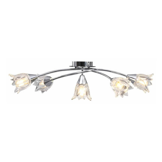 vidaXL Ceiling Lamp Transparent Glass Shades with five tulip-shaped glass shades and chrome finish