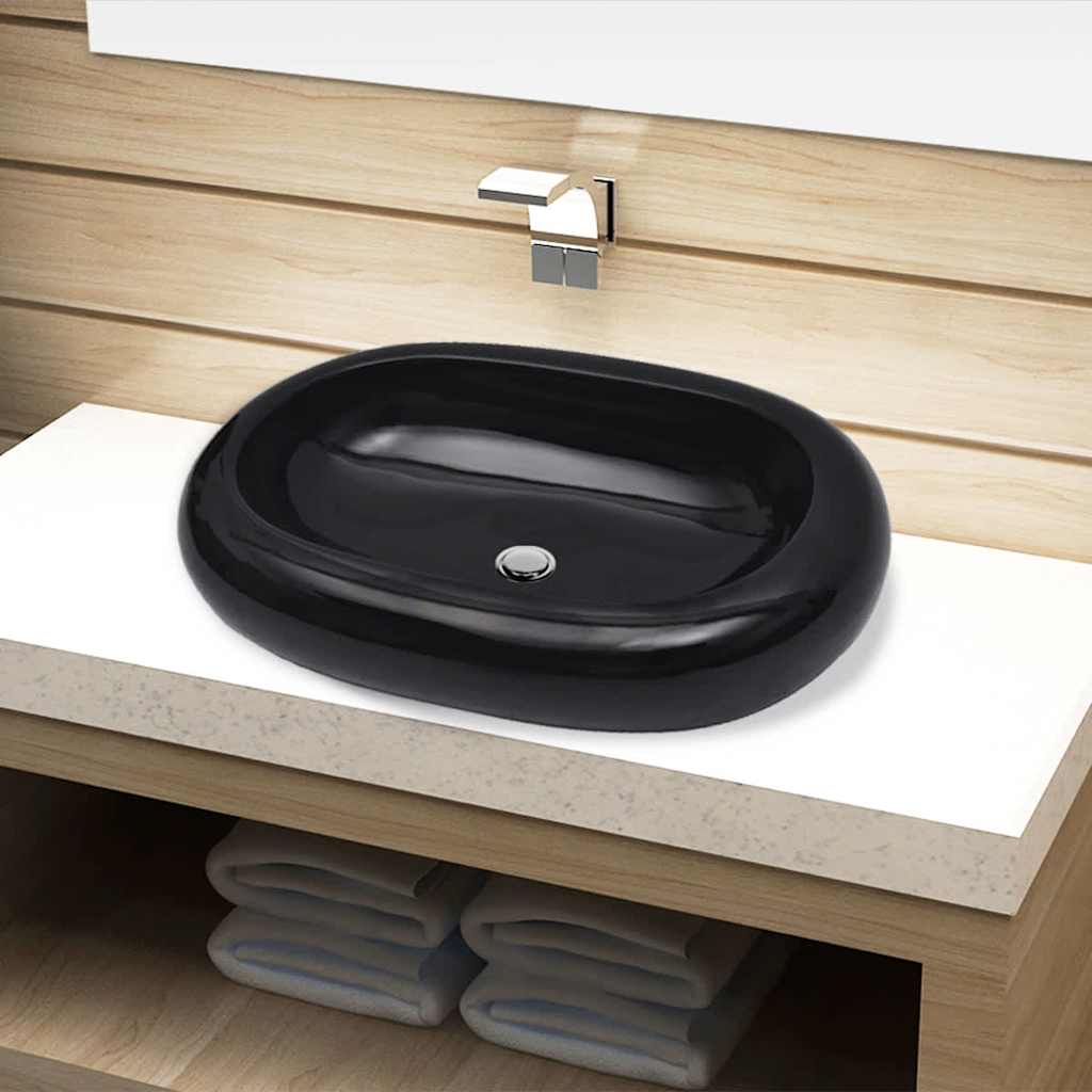 Ceramic Bathroom Sink Basin Oval Black