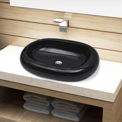 Ceramic Bathroom Sink Basin Oval Black