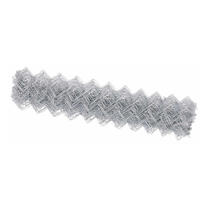 A close-up view of a coiled roll of galvanised steel chain link fencing