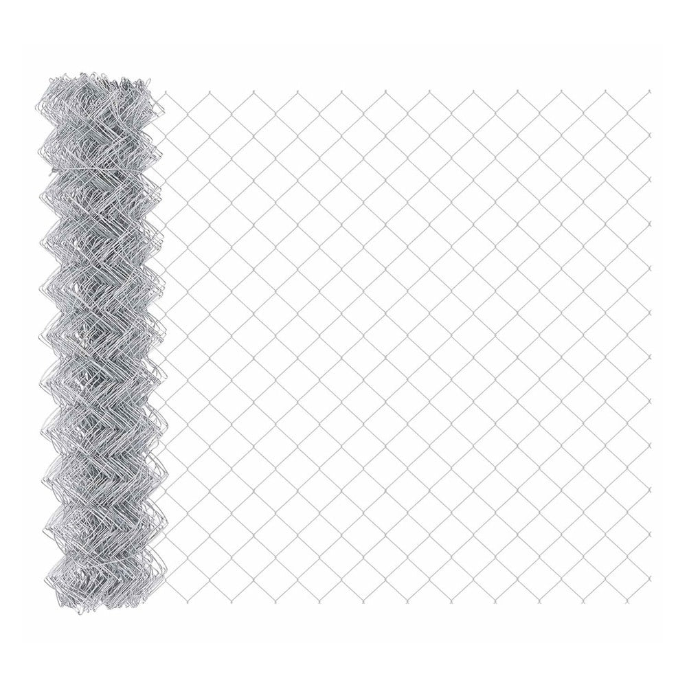 The chain link fence partially unrolled to show the diamond mesh pattern