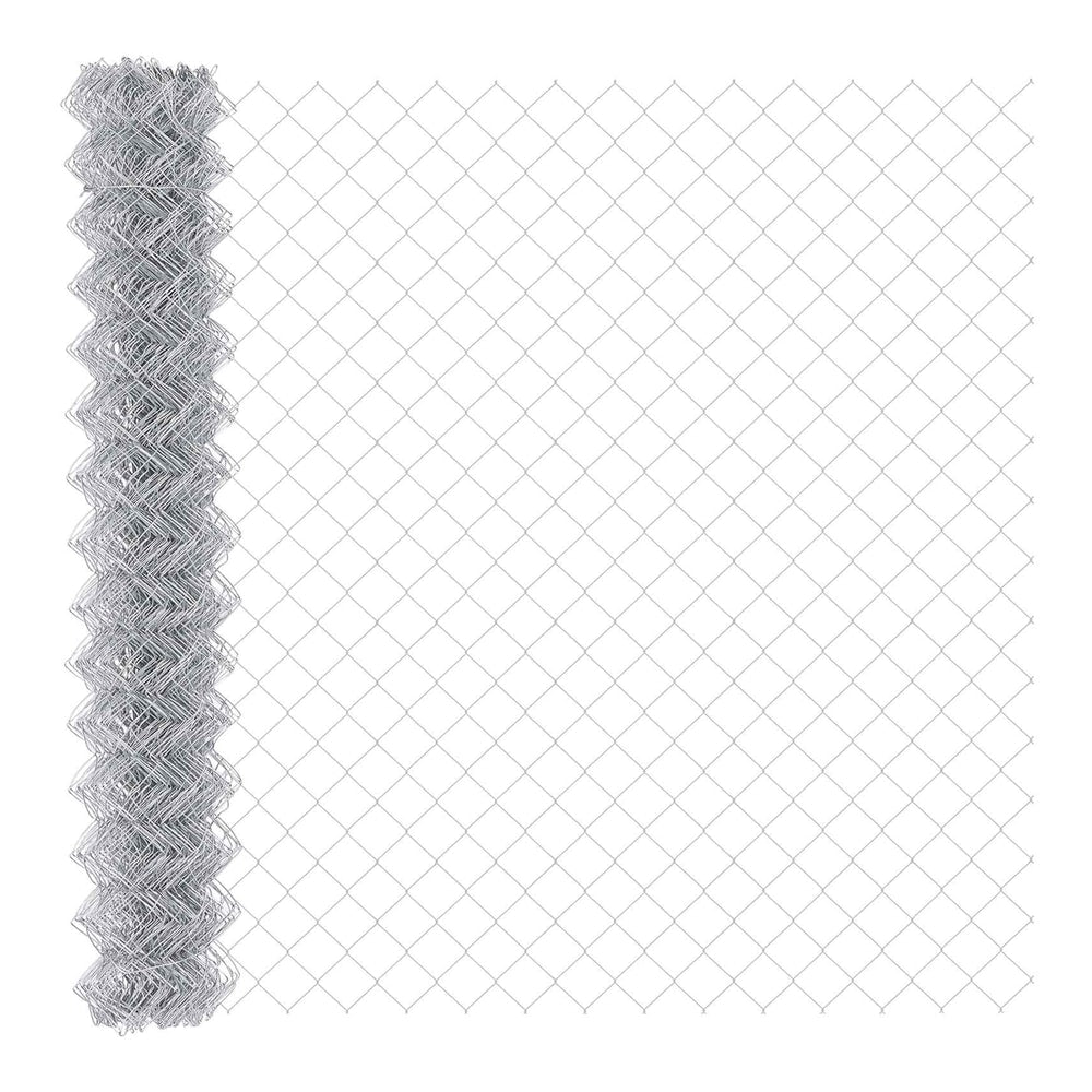 The fence panels shown as a partially unrolled roll of silver metal mesh