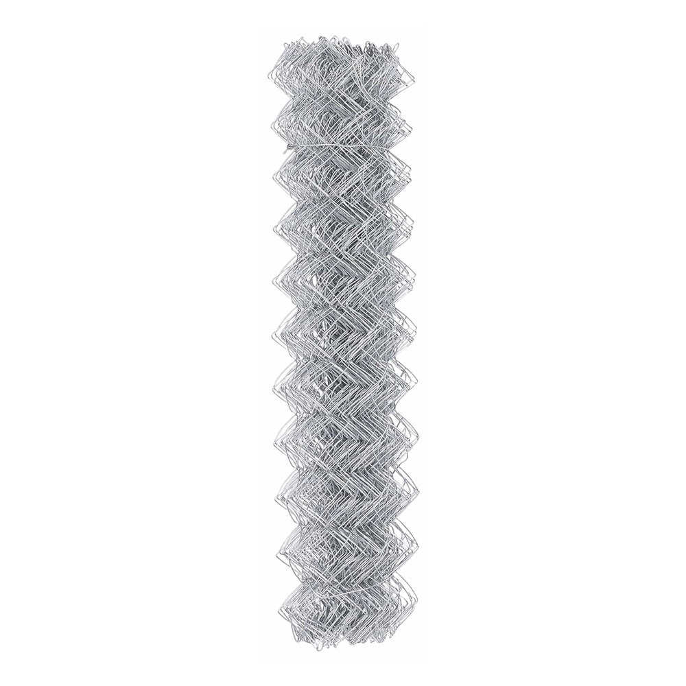 A tightly wound roll of galvanised steel chain link fencing material