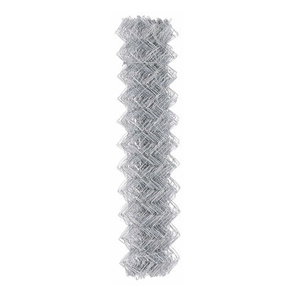 A tightly wound roll of galvanised steel chain link fencing material