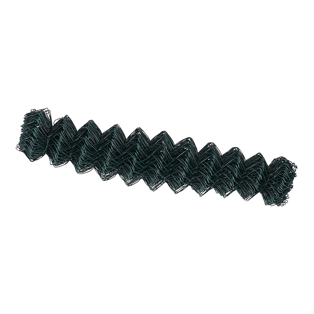 A tightly wound roll of green chain link fencing material