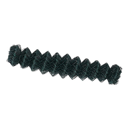 A tightly wound roll of green chain link fencing material