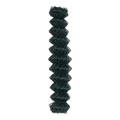 A vertical view of a coiled green chain link fence